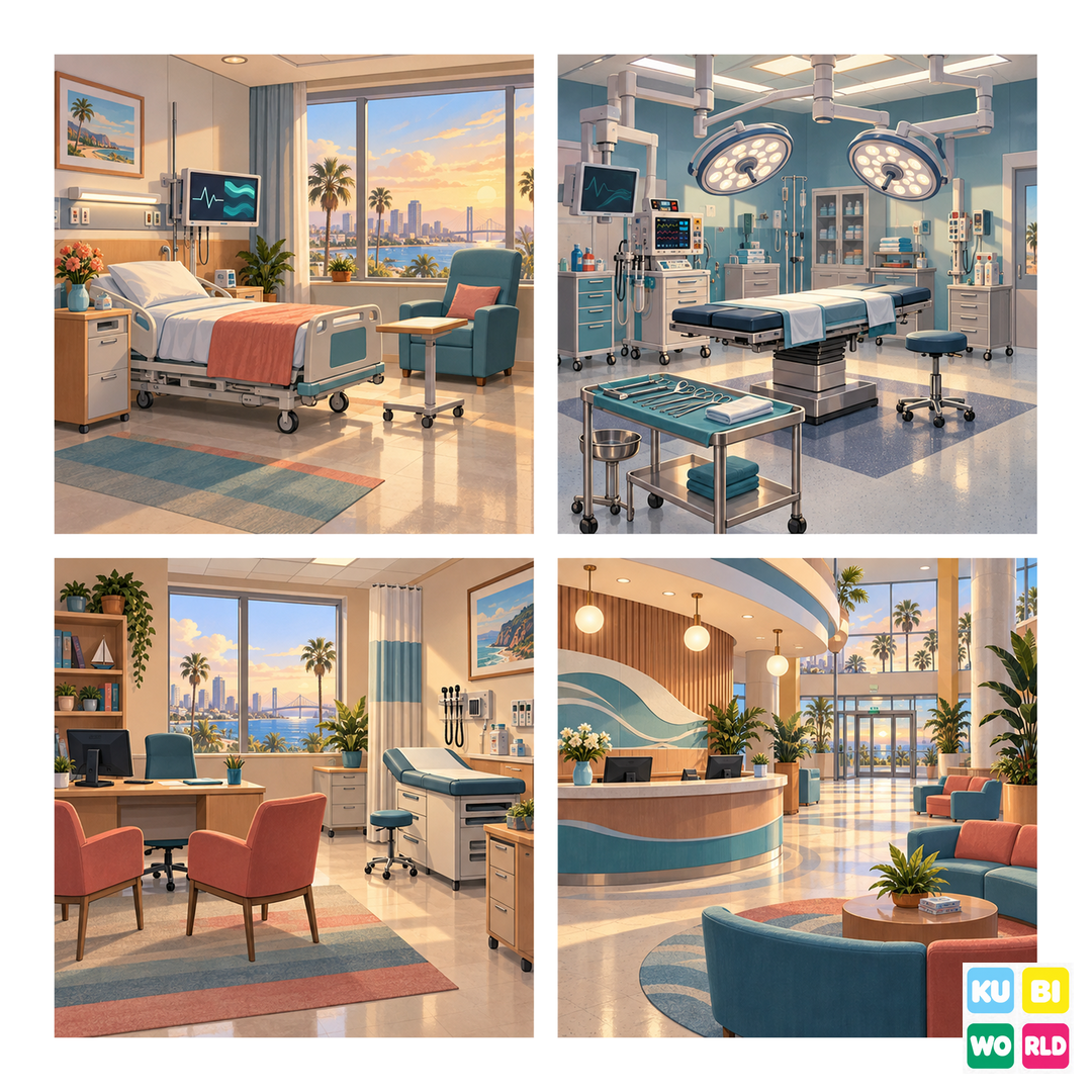 California Metropolitan Hospital Backdrop - four-scene board