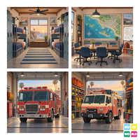 California Fire & Rescue Station Backdrop - four-scene board