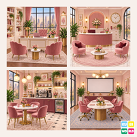 Girly Office Backdrop - four-scene board