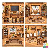 Western School Backdrop - four-scene board