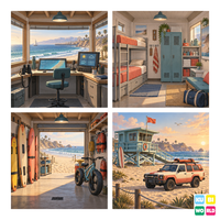California Beach Lifeguard Station Backdrop - four-scene board