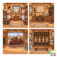 Western Fire Station Backdrop - four-scene board