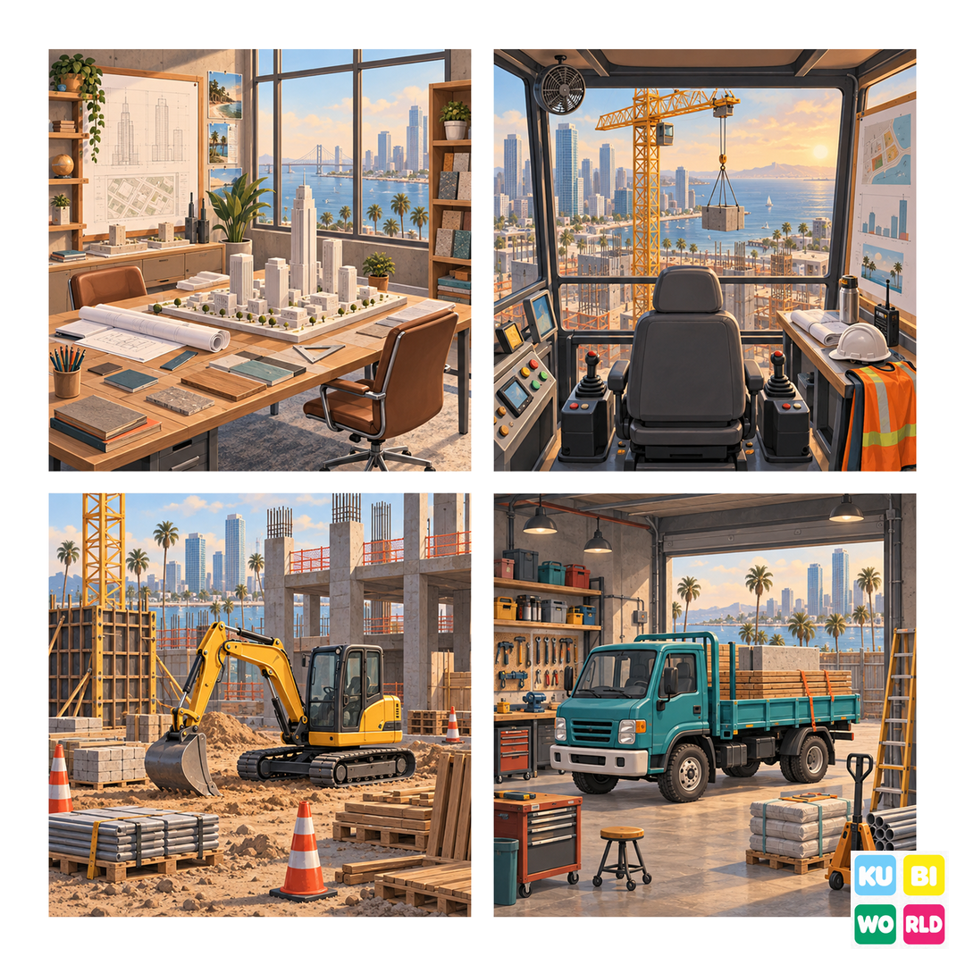 California Skyscraper Construction Backdrop - four-scene board