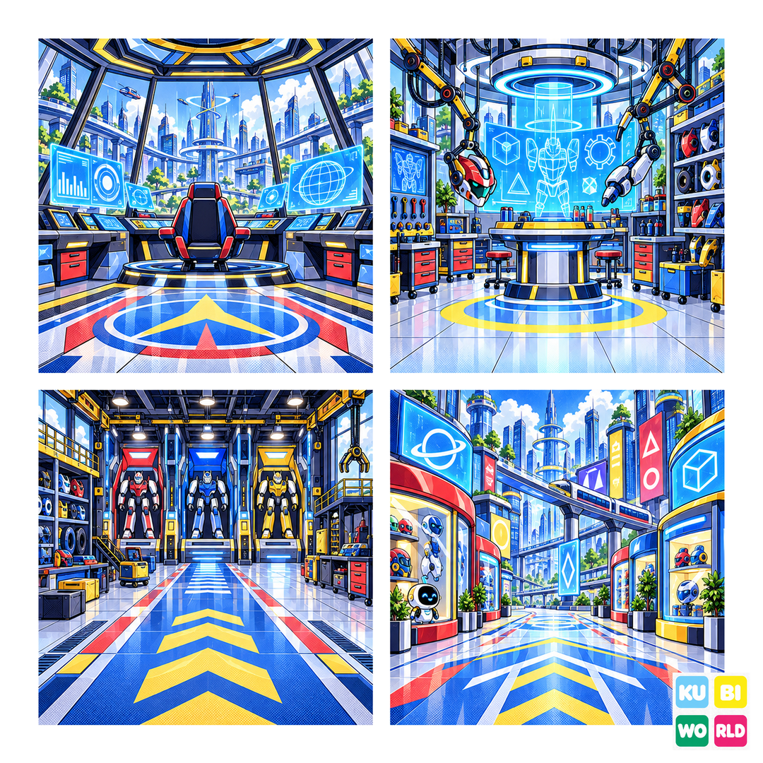 Mecha City Manga Backdrop - four-scene board