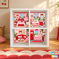 Red Polka-Dot Dollhouse Backdrop - presentation view