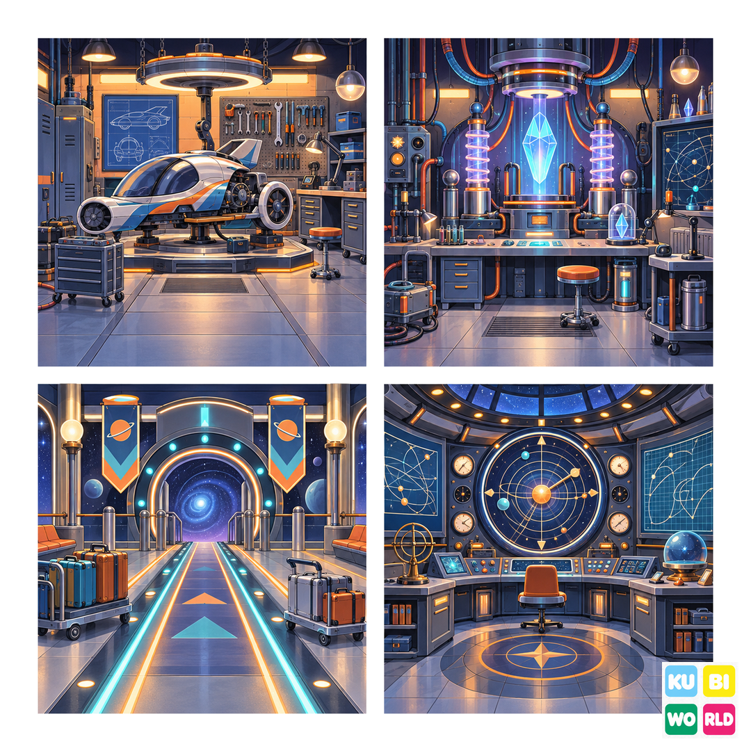 Chrono Garage Backdrop - four-scene board